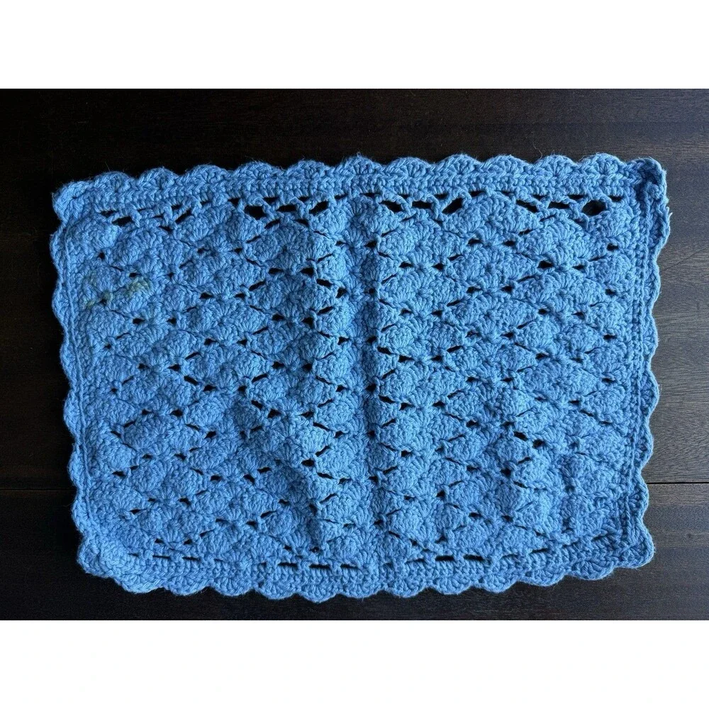 Set Of 8 Handmade Blue Crochet Placemats 17.5” X 11.5”